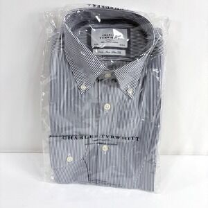 Charles Tyrwhitt Dress Shirt Navy Stripe Slim Fit Non Iron Mens 15/33in
